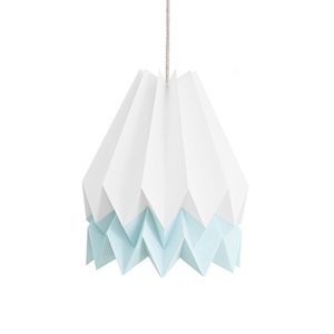 PLUS Polar White Origami Lamp with Mint Blue Stripe by Orikomi