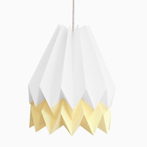 PLUS Polar White Origami Lamp with Pale Yellow Stripe by Orikomi