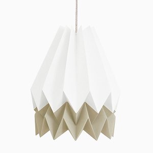 PLUS Polar White Origami Lamp with Light Taupe Stripe by Orikomi