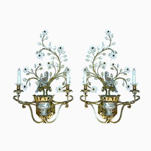 Large Italian Gilt Metal and Crystal Glass Sconces from Banci Firenze, 1960s, Set of 2