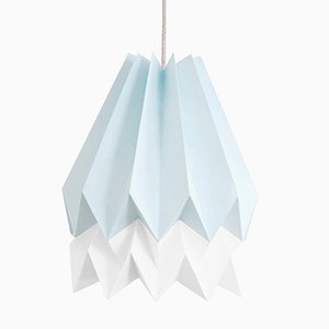 PLUS Mint Blue Origami Lamp with Polar White Stripe by Orikomi