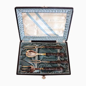 Juego de cubiertos de cazador antiguos en caja original. Juego de 4