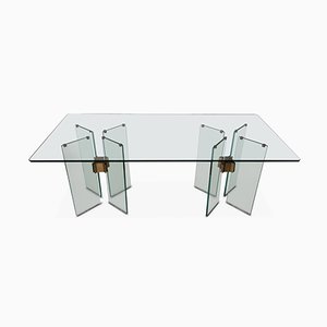 Vintage Glass and Brass Dining Table by Peter Ghyczy