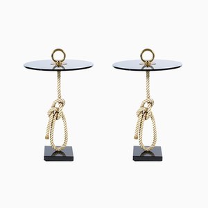 Mid-Century Italian Rope Side Tables with Bronze Handles by Banci, 1960s, Set of 2