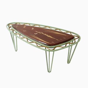 Mesa auxiliar trípode francesa Mid-Century de acero y resina, años 50