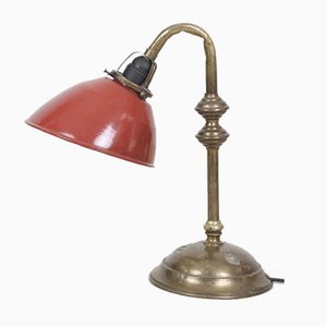 Copper Table Lamp with Enameled Shade, 1940s