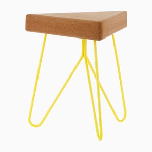 Três Stool in Light Cork with Yellow Legs by Mendes Macedo for Galula