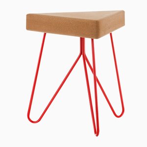 Três Stool in Light Cork with Red Legs by Mendes Macedo for Galula