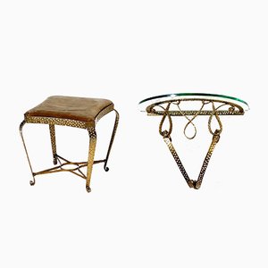 Mid-Century Gilded Iron Stool by Pier Luigi Colli