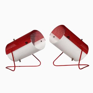 Lámparas de mesa en blanco y rojo de Stilux, años 60. Juego de 2