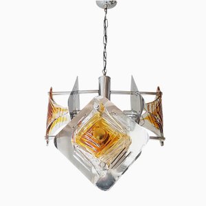 Space Age Steel & Murano Glass Chandelier from Mazzega, 1970s