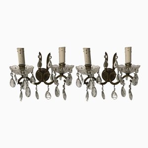 Appliques Vintage en Bronze et Cristal, Italie, Set de 2