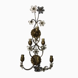 Large Vintage Italian Single Wall Light with Murano Glass Flowers