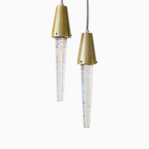 Glass & Brass Icicle Pendants from Atelje Engberg, 1960s, Set of 2