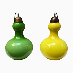 Vintage Glass Hanging Lamps from Vistosi, Set of 2