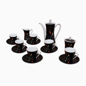 Hand-Painted Black & White Coffee Set from Kahla, 1960s, Set of 17