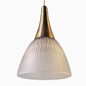 Swedish Mid-Century Window Pendant Light in Brass & Fluted Glass, 1960s