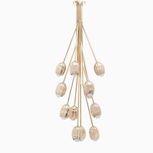 Poppy V. Chandelier in Lost Wax Cast Brass with 12 Stems by Fred&Juul