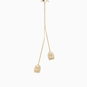 Poppy V. Chandelier in Lost Wax Cast Brass with 2 Stems by Fred&Juul