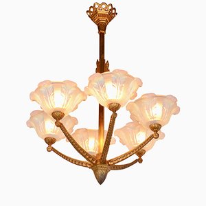 Lampadario a sei braccia Art Déco, anni '20