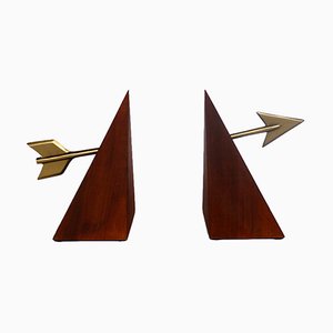 Lancillotto Wood & Brass Bookends by Marco Bertin for Morelato, 1998, Set of 2