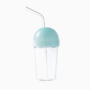 Frappè Mouth-Blown Glass with Light Blue Cap and Straw by Cristina Celestino for Paola C.