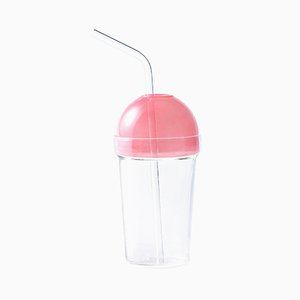 Frappè Mouth Blown Glass with Pink Cap and Straw by Cristina Celestino for Paola C.