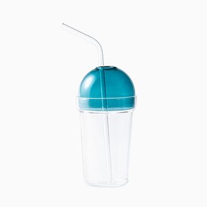 Frappè Mouth Blown Glass with Blue Cap and Straw by Cristina Celestino for Paola C.