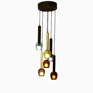 Italian Six-Tiered Colored-Glass Chandelier, 1960s