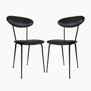 Set of Black Leather Chairs, 1950s
