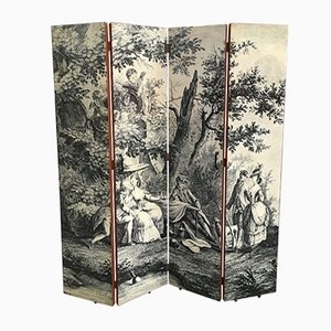 Italian Four-Panel Screen with Bucolic Transfer-Painting Scene by Enzo Strada, 1950s