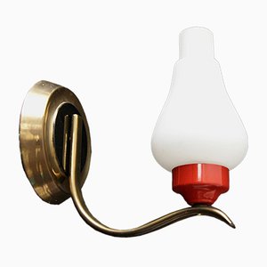 Wall Lamp in Brass & Frosted Glass, 1950s
