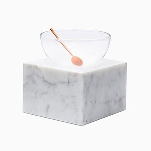Carrara Marble and Glass Half Moon Bowl by Elisa Ossino per Paola C.