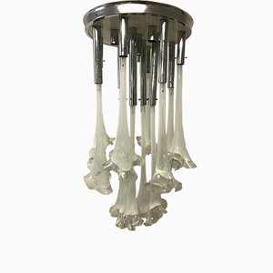 Lámpara colgante Mid-Century con flores de cristal de Murano