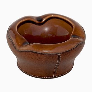 Vintage Ashtray in Leather & Ceramic from Longchamp