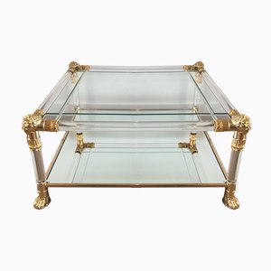 French Acrylic Glass Coffee Table with Gilt Lion Heads & Feet, 1970s