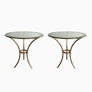 Round Gilt Brass Side Tables, 1970s, Set of 2