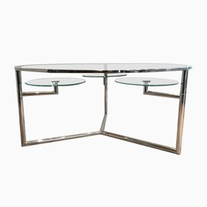 Table Basse en Chrome avec Étagères Rondes Amovibles en Verre, 1970s