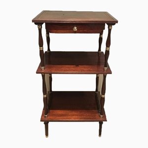 Neoclassical Mahogany, Leather & Brass Shelving Unit, 1950s