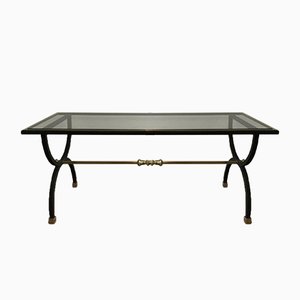 Neoclassical Style Black Steel & Brass Coffee Table, 1950s