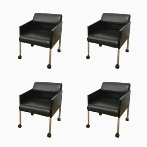 Black Lacquer & Leather Armchairs on Casters from Rosenthal, 1970s, Set of 4