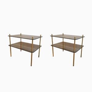 Brass & Smoked Glass Side Tables, 1960s, Set of 2