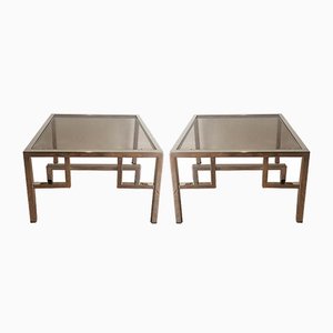 Tavolini vintage in metallo cromato e vetro, set di 2