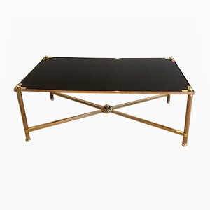 Neoclassical Brass & Black Lacquered Glass Coffee Table from Maison Jansen, 1940s