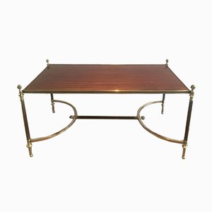 Brass, Wood & Brushed Metal Coffee Table from Maison House Jansen, 1940s
