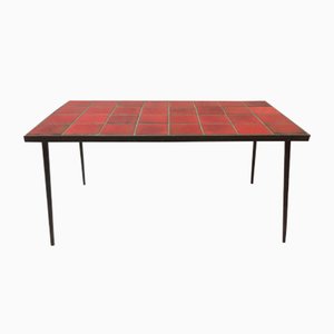 French Red Ceramic and Wrought-Iron Coffee Table, 1950s