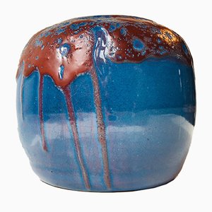 Vase Oxblood & Blue Flambe en Céramique Vernie, Danemark, 1936