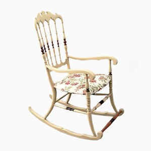 Vintage Chiavarina Rocking Chair in Light Ash with Damask Seat, 1950s