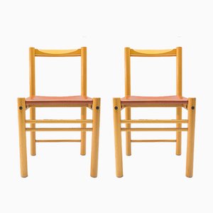 Italian Leather and Wood Chairs from Ibisco Sedie, 1960s, Set of 2