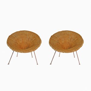 Set of Mid-Century Italian Sunflower Wicker Chairs